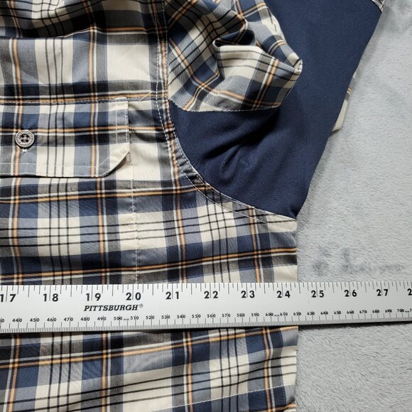 Wrangler ATG Button Up Long Sleeve Outdoorsman Plaid Shirt Black Tan Men Sz L - Picture 13 of 14